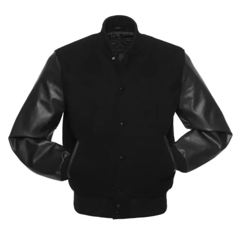 Black Wool/Black Vinyl Leather New Classic Vinyl Varsity Jacket image 0